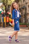 Girls' Denim Jacket & Skirt Matching Co-Ord Set #6869 - Image 2