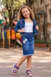 Girls' Denim Jacket & Skirt Matching Co-Ord Set #6869